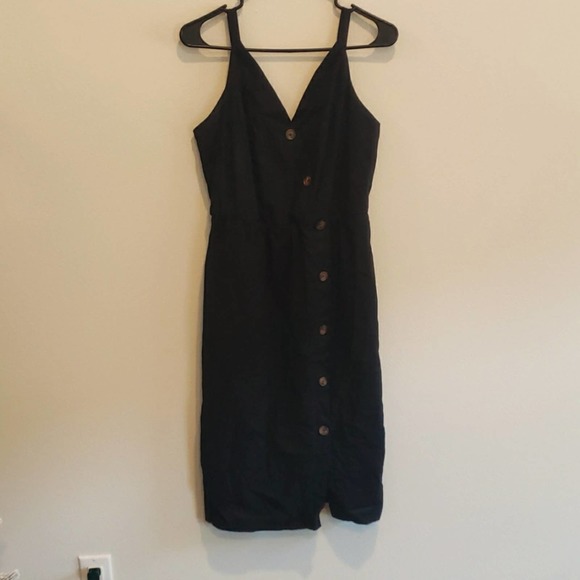 Black Linen Midi Dress - Picture 1 of 4